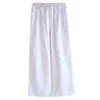 Pantalones de pijama florales de algodón puro para mujer, estilo fino de primavera y otoño, pantalones holgados para casa, pantalones largos de gasa de doble capa, talla grande, se pueden usar afuera