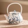 Tetera de Porcelana Blanca Dehua Pintada a Mano con Tinta de Bambú, Tetera Individual para el Hogar, Juego de Té para Señoras para el Té de la Tarde, Tetera Pequeña