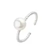 Anillo Arvaleff S925 de Plata con Forma de J Perla de Agua Dulce Natural Apertura Ajustable Moda Elegante Retorcido Anillo para Dedo Índice