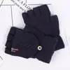 Guantes para Hombre en Invierno para Mantener Calientes y del Frío al Conducir y Andar en Bicicleta, Guantes sin Dedos con Cubierta Plegable, Guantes de Lana Tejida de Medio Dedo