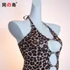 Okajima Roupa Íntima Sexy Puro Desejo Saia Bodycon Sedutora Estampa de Leopardo Gola Halter Roupa para Boate Roupa de Dormir Sem Tirar Qq1961