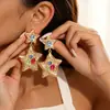 Pendientes de estrella con incrustaciones de diamantes vintage europeos y americanos, de moda, sencillos, de lujo ligero, pendientes colgantes de alta gama, pendientes de nicho de diseño único
