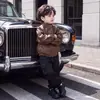 Chaqueta de Cuero con Cuello Alto para Niños de Primavera y Otoño, Estilo Coreano, Chaqueta de Motocicleta Elegante y a la Moda para Niños, Tops para Niños Pequeños