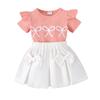 Nueva Colección Transfronteriza Otoño e Invierno 2025 Exclusiva para Europa y América: Conjunto de Dos Piezas para Bebé y Niña Pequeña: Vestido de Manga Corta con Estampado de Moños y Pantalones