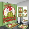 Cortina de ducha con patrón de Grinch navideño, juego de cuatro piezas con 12 ganchos, cortina de ducha de poliéster
