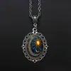 1 Pieza Encantador Collar de Sol y Luna, Collar con Colgante de Vidrio con Patrón Creativo, Joyería Romántica Vintage