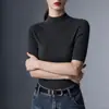 Camiseta Interior de una Pieza sin Costuras para Mujer con Cuello Semi Alto y Mangas de Longitud Media, Nuevo Estilo de Punto Primavera/Otoño, Top Versátil de Temperamento