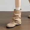 Botas Curtas Estilo Britânico Marrom de Solado Grosso para Mulheres 2026 Nova Temporada Outono/Inverno Botas Curtas Maillard Tibetanas Oeste Cowboy