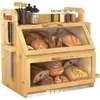 Caixa de Bolo de Madeira Transfronteiriça Caixa de Armazenamento de Pão Caixa de Pão de Bambu com Vidro Transparente Caixa de Armazenamento de Cozinha de Camada Dupla