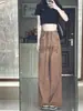 Jeans Retrô de Rua para Mulheres no Outono, Calças Largas Retas de Perna Larga, Calças de Cor Contrastante com Bainha Crua Comprimento Total, Tendência