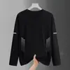Camiseta masculina de manga comprida, camada interna de outono masculina, camiseta básica solta e elástica, camiseta masculina estampada estilo coreano ins