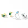 Brincos Elegantes de Prata Esterlina S925 Cor Zircônia Tesouro para Mulheres Exquisitos Leve Luxo Alta Qualidade Turquesa Banhado a Ouro Joia para Orelha