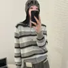Cárdigan de punto de alta gama con rayas, cuello redondo y manga larga, color Oso Miel, terciopelo, para mujer, nuevo top exterior tipo suéter retro holgado Otoño/Invierno