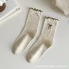 Calcetines para Mujer con Borde de Oreja, Lazo Bordado Real, Punto de Hilo, Calcetines de Media Caña para Mujer, Ins Estilo Japonés de Moda, Dulce Media Caña de Rizo