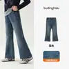 Pudding Haru Roupa de Outono Meninas Roupas Infantis Calça Retrô 2026 Novo Estilo de Outono Jeans Brilhante com Strass Micro Flare Infantil