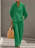 Conjunto de Camisa Feminina Estilo Europeu e Americano Novo da Primavera 2026 Cardigã com Botão Conjunto Casual Solto Confortável