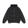 350g Algodón Lavado Retro Americano Desgastado Sudadera con Cremallera Cárdigan Ropa de Abrigo Otoño Invierno Transfronteriza TALLA GRANDE Al por Mayor