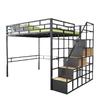 Apartamento nórdico de hierro con cama elevada a cuadros, dormitorio, cama ahorradora de espacio, silla inferior, cama elevada, cama de hierro para el hogar