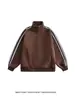 Chaqueta Retro Americana de Tres Rayas con Cuello Alto para Hombre, Chaqueta Holgada de Marca de Moda Otoñal con Cremallera Doble, Abrigo Cárdigan para Pareja