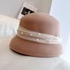 Sombrero de luz de gasa perlada estilo socialité francesa sombrero de lana australiana otoño e invierno estilo Hepburn sombrero de fieltro elegante sombrero tipo cuenca