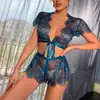 Conjunto de Lencería Sexy de Dos Piezas con Cordones Transparente Ropa de Dormir Sexy Transfronteriza Europea y Americana Tallas Grandes