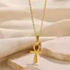 Colar Cruz de Aço Inoxidável Dourado 18K Europeu e Americano Transfronteiriço Não Desbota Tridimensional Pressão de Óleo Abertura Corrente da Clavícula Atacado