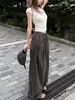 Calça Pantalona Ceyou Estilo Y2K com Pregas Duplas e Cordão, Silhueta Estilo Yamamoto, para Mulheres em Preto