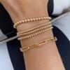 Pulsera popular de Amazon con cuentas de acero inoxidable, pulsera elástica de cuerda de cuero, apilada, con cuentas de acero de titanio, versátil, para mujer