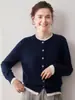 Cárdigan redondo de cachemir puro para mujer estilo Old Money, con diseño de imitación de dos piezas, un suéter de punto versátil de corte holgado y manga larga.