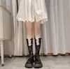 Calcetines de encaje hueco con detalles de lazo, calcetines largos elegantes, calcetines de verano para la pantorrilla estilo Lolita, versátiles y chic, calcetines a media pantorrilla estilo JK