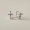 Pendientes de Cruz Azules Marinos con Circonita Brillante Incrustada de Diamantes para Mujer, Sencillos, Versátiles, Exquisitos, Lujo Ligero, Pendientes de Gama Alta