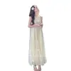Vestido de Gasa con Estampado, de Tirantes, Casual, Simple, Elegante, Dulce, Rejuvenecedor, Refrescante, Moda de Verano 2026