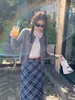 Suéter Cardigan Super Lindo Bonito Feminino Novo Outono e Inverno Conjunto Jaqueta Tricotada Azul Roupa de Primavera Top