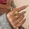 Anillo de bola hueca multicapa de alta calidad de estilo francés, brillante, para mujer, ligero, de lujo, con todo tipo de combinaciones, de metal abierto.