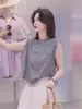 Blusa sin mangas de encaje hueco para mujer, nuevo estilo coreano de verano, borde con volantes, versátil, adelgazante, rejuvenecedora, top de alta gama
