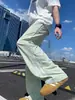 Pantalones de Rayas Estilo Americano de Secado Rápido para Hombre, Pantalones Cargo de Malla Transpirable de Moda para Verano High Street, Pantalones Largos Casuales Rectos Sueltos