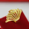 Anillo para Mujer Euro Dólar Dorado Latón Chapado en Oro de 24k Anillo de Boca Viva Abanico Anillo de Hoja de Oro Arena de Vietnam