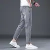 Calça Jeans de Seda Gelada de Alta Qualidade de Hong Kong Masculina Outono Novo Estilo Perna Reta Elástica Calça Masculina Tendência Versátil Casual Longa