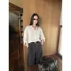 Camisa de Lyocell MMC Otoño Temprano de Corte Holgado con Cuello de Solapa, Hombros Caídos, Mangas Largas, Mangas Enrollables, Camisa Casual para el Trabajo 63S55131