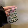 Colección de Pendientes Geométricos Verdes Estilo Retro Francés, Estilo de Moda y Artístico, Pendientes Largos con Borlas para Mujer