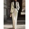Site independente de roupas femininas europeias e americanas Amazon 2026 Blazer de lapela de abotoamento duplo de manga comprida + conjunto casual de blazer e calça
