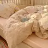 Conjunto de Roupa de Cama de Quatro Peças em Algodão Puro Lavado Estilo Francês, Capa de Edredom em Gaze de Camada Dupla, Lençol de Cima, Lençol de Elástico, Conjunto de Três Peças Estilo Estudante 4