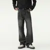 Jeans de Campana Lavado Negro y Gris Estilo Retro Americano para Hombre, Pantalones Rectos Holgados High Street 2026