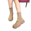 2026 Novas Botas Femininas de Primavera com Solado Grosso Camurça Couro Fosco Botas Martin Botas Elásticas Casuais Britânicas Botas Curtas de Calçar