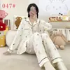 Pijama Feminino 2026 Novo Outono e Inverno Algodão Nuvem Conjunto de Roupa para Casa Desenho Animado Manga Longa Feminino Gola Lapela Outerwear