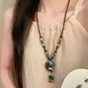 Nova Colar Pingente de Concha Cerâmica Estilo Chinês Corrente Longa para Suéter Estilo Étnico Boêmio Acessório de Pescoço Versátil Vintage Tendência