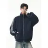 Nuevo cárdigan sudadera casual de alta gama para hombre Otoño/Invierno 2026 - Algodón chino de 400G Chaqueta de moda a rayas Tendencia