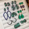Pendientes de Flor Gota de Agua de Circonita Esmeralda Estilo Palacio, Pendientes de Lujo Ligero de Gama Alta, Pendientes de Moda Transfronterizos Europeos y Americanos para Mujer