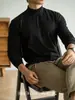 Camiseta Básica de Color Sólido de Gama Alta para Hombre, Amigable con la Piel, Casual y Cómoda, Cuello Redondo Alto Pequeño, Camiseta de Manga Larga, Camiseta Interior de Color Sólido, Corte Ajustado, Moderna