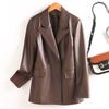 Tiro Real 2025 de Nuevos Trajes Pequeños Europeos y Americanos Chaquetas de Manga Larga Transfronterizas para Mujer Viajes Casuales Traje de Color Puro Chaquetas de Cuero